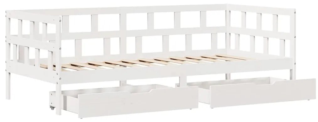 Sofá-cama c/ gavetas 90x190 cm madeira de pinho maciça branco