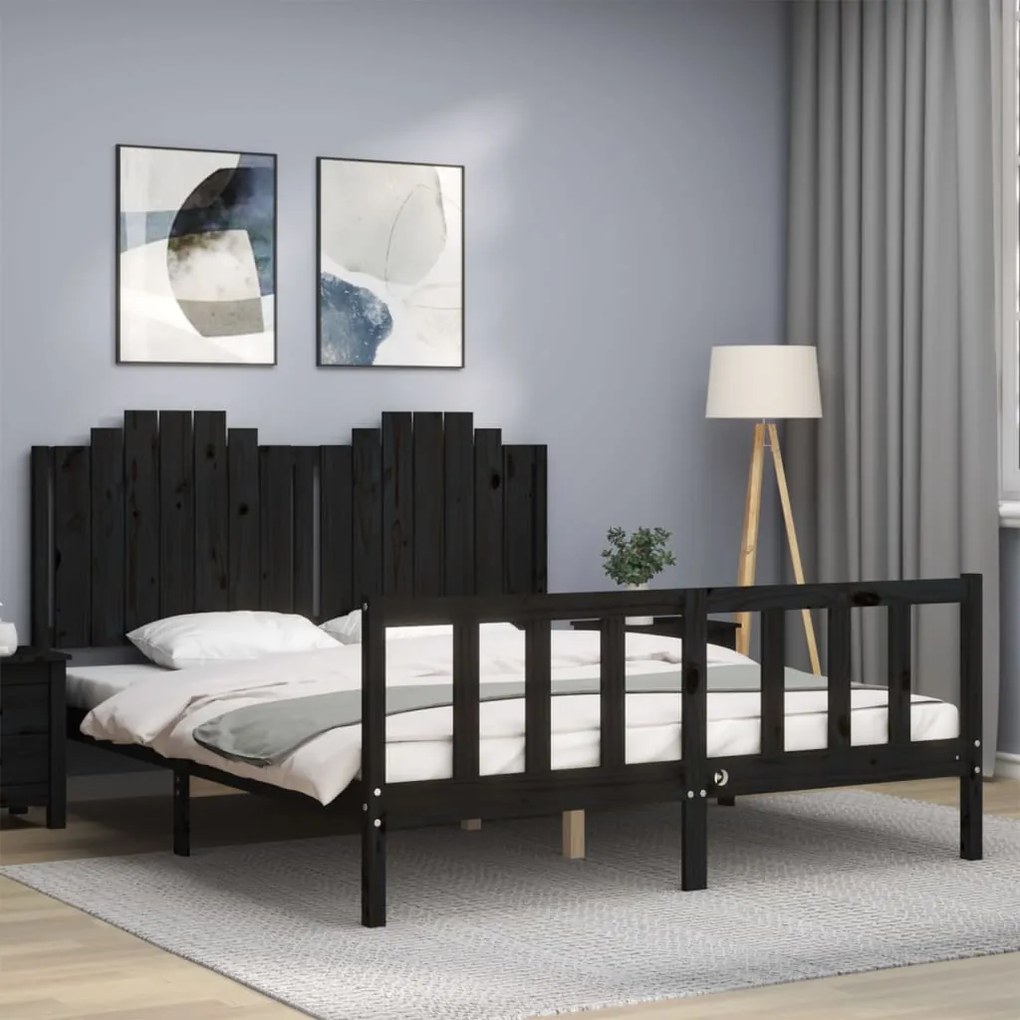 Estrutura de cama King Size com cabeceira madeira maciça preto