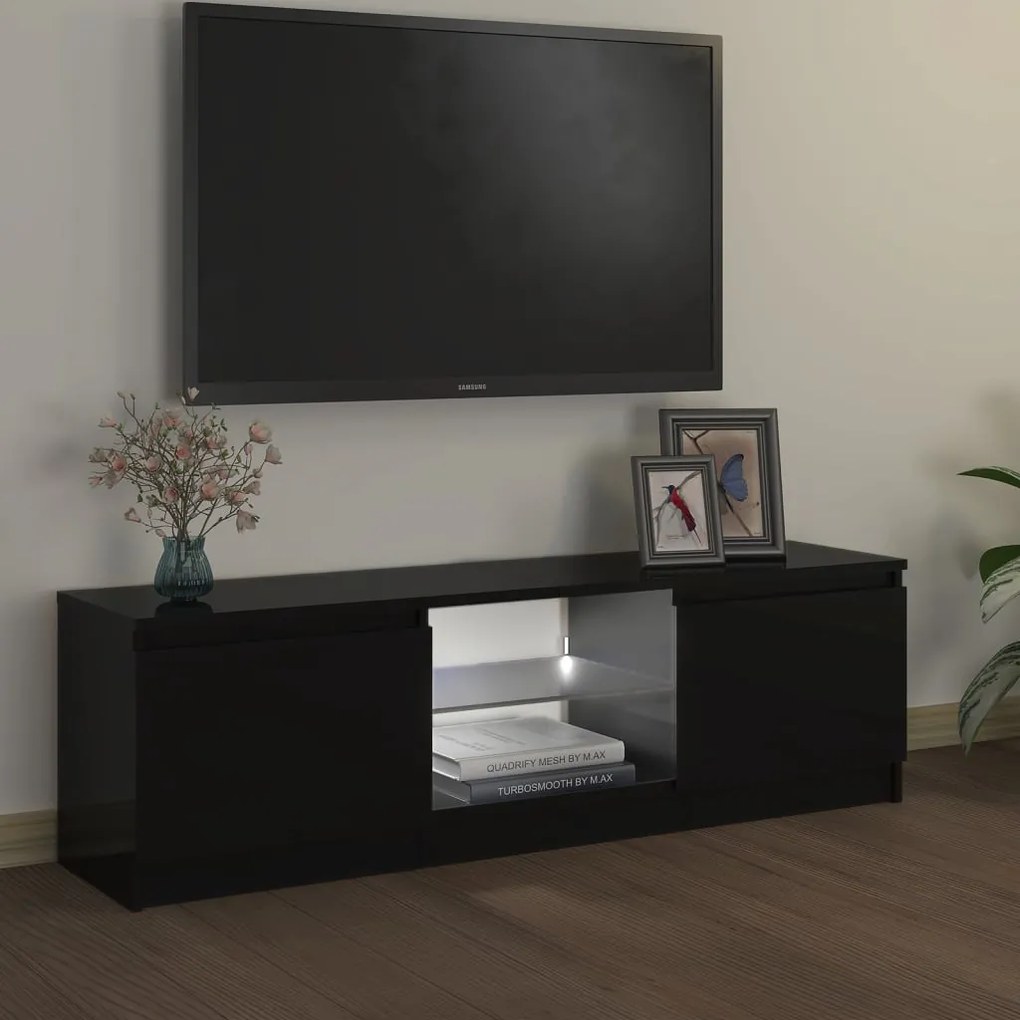 Móvel de TV com luzes LED 120x30x35,5 cm preto