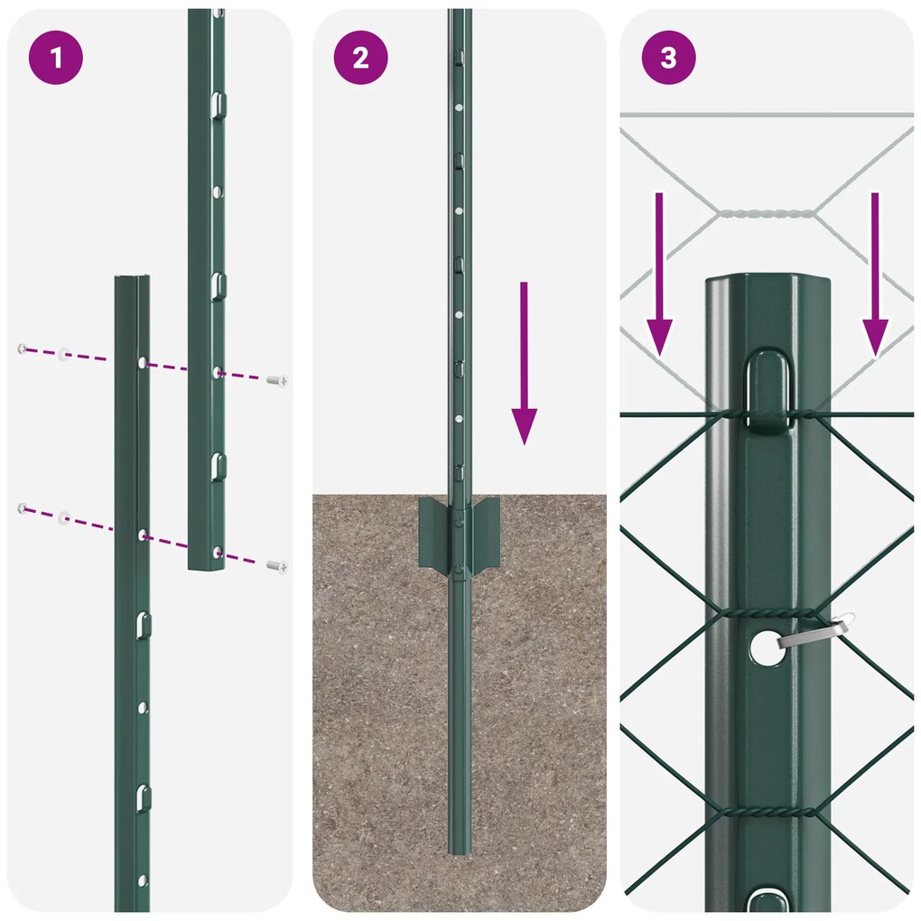 Postes de Cerca vidaXL 5 pcs U-Channel Verde 140 cm Aço