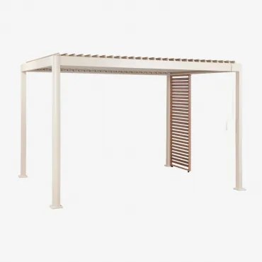 Pérgola Bioclimática De Alumínio Com Lâminas E Painel Druvia Bege Tapioca - Castanho Castanho Madeira & Pérgula De 3x4 M Com 1 Painel De 90,5 Cm -