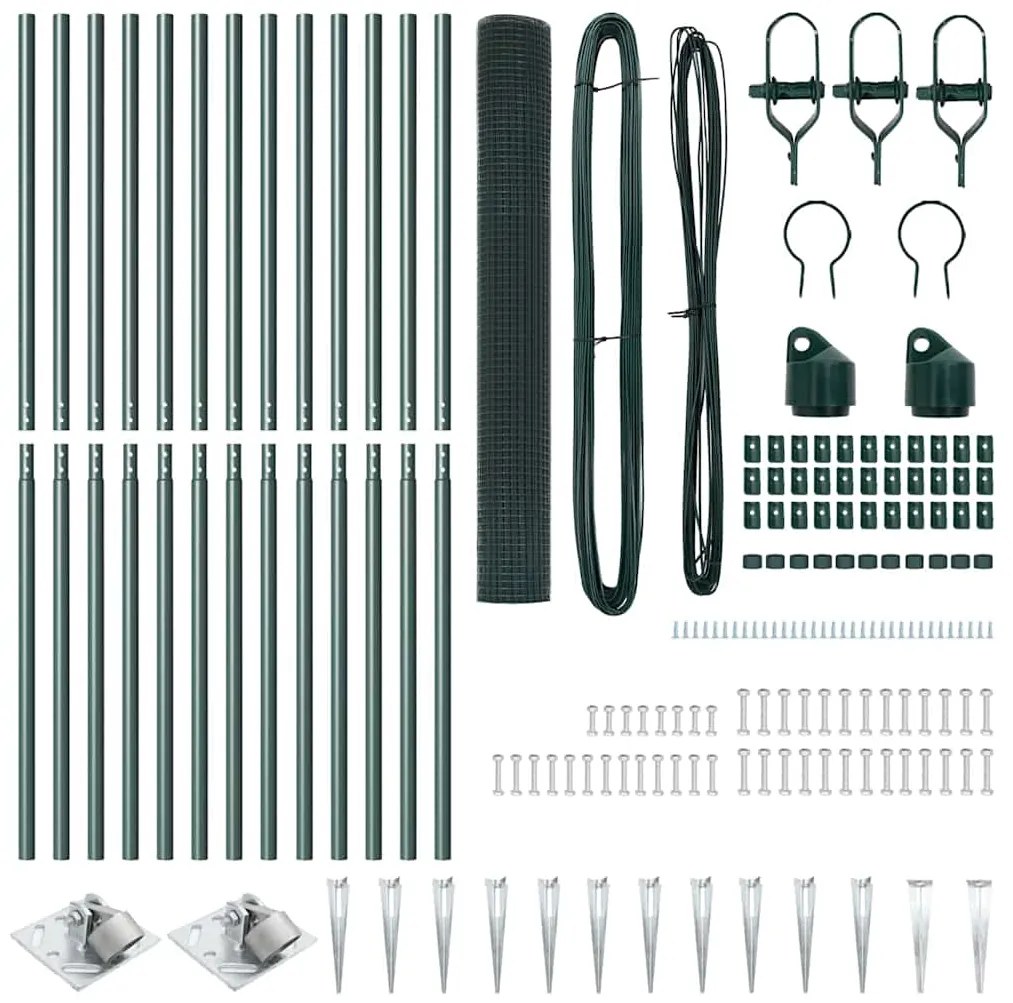 Conjunto de Poste de Cerca Conjunto de 2 Verde Metal e PVC