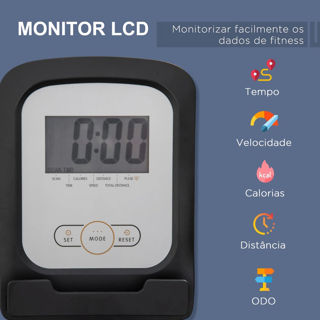 Bicicleta Estática com Encosto com 8 Níveis de Resistência Magnética Comprimento Ajustável Ecrã LCD 122-137x62x103 cm Cinza