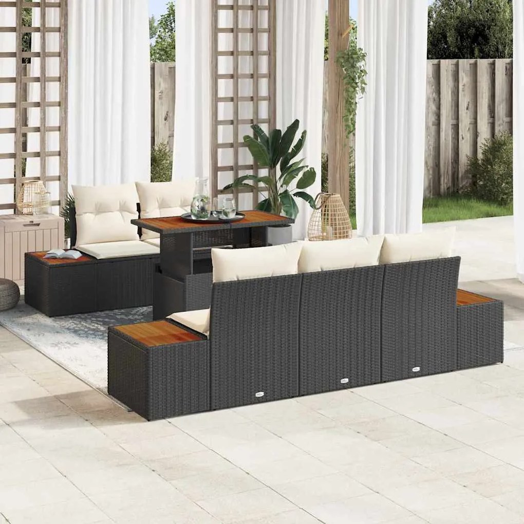 vidaXL Conjunto de Jantar de Jardim com 6 Peças e Almofadas em Rattan Sintético