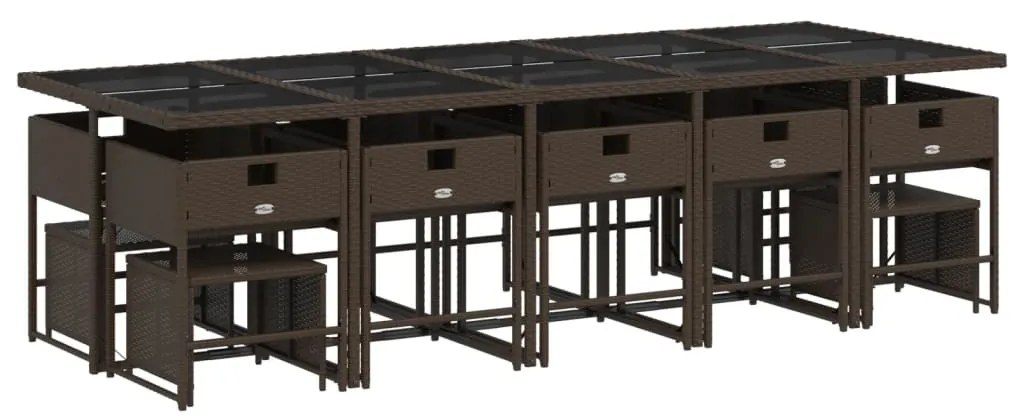 15 pcs conjunto jantar p/ jardim c/ almofadões vime PE castanho