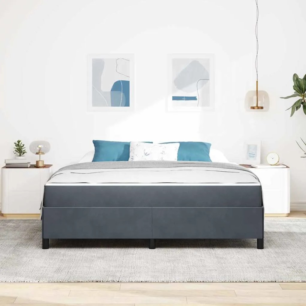 Estrutura da Cama Branco e Cinza Claro 180 x 200 cm Veludo