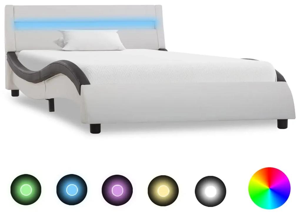 285678 vidaXL Estrutura cama c/ LED 90x200 cm couro artificial branco e preto