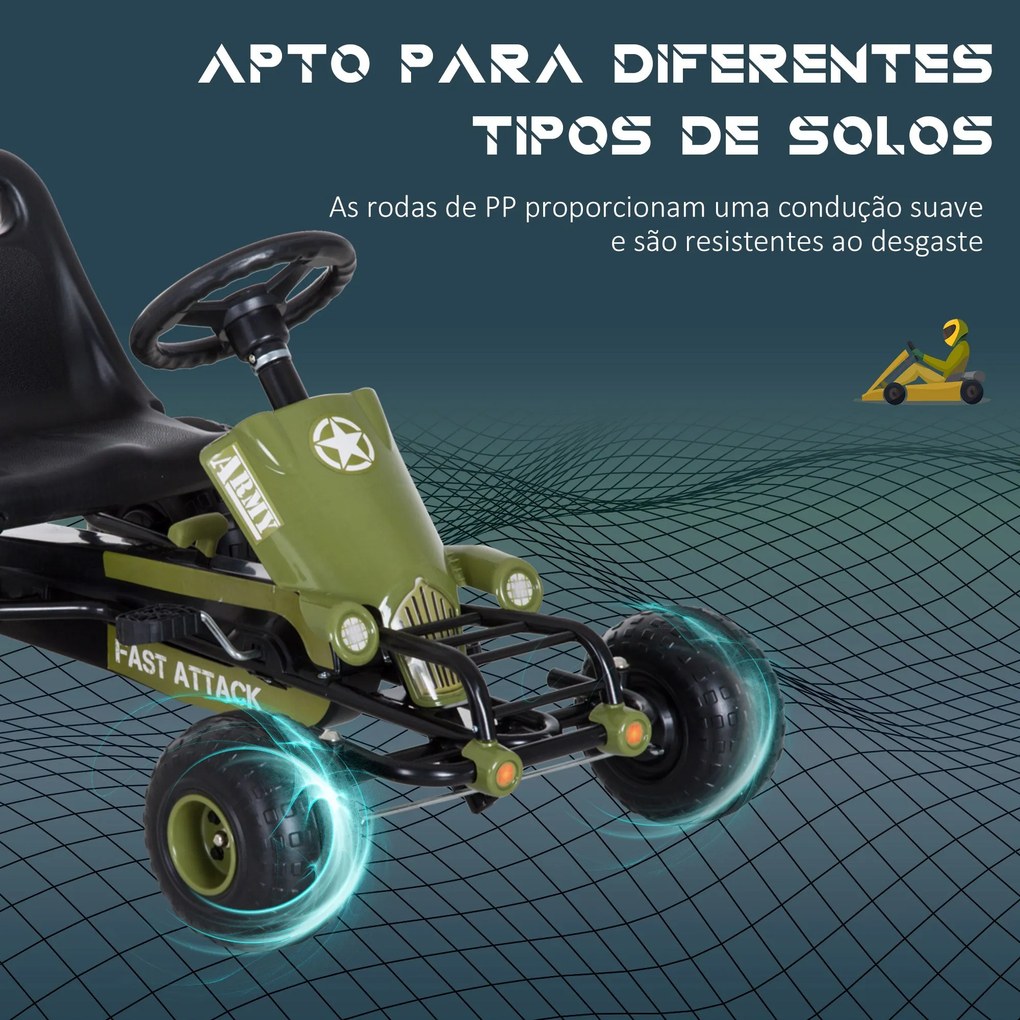 Kart a Pedais com Assento Ajustável Embreagem Travão de Mão para Crian