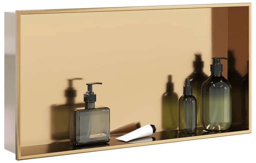 Nicho parede p/ duche 62x32x9cm aço inoxidável dourado escovada