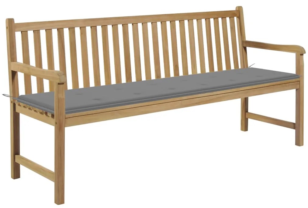 vidaXL Banco de jardim c/ almofadão cinzento 175 cm teca maciça