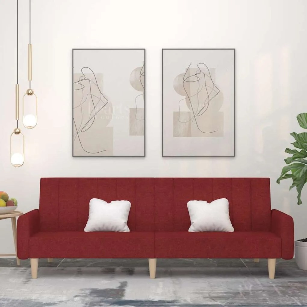 vidaXL Sofá-cama de 2 lugares tecido vermelho tinto