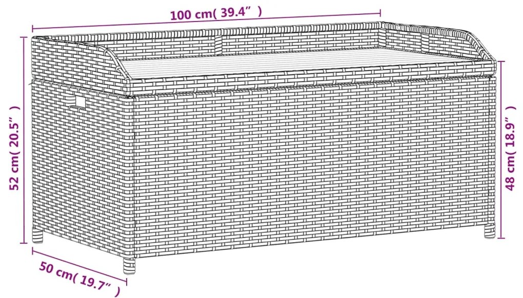 Banco de arrumação 100x50x52 cm vime PE/acácia mistura de beges