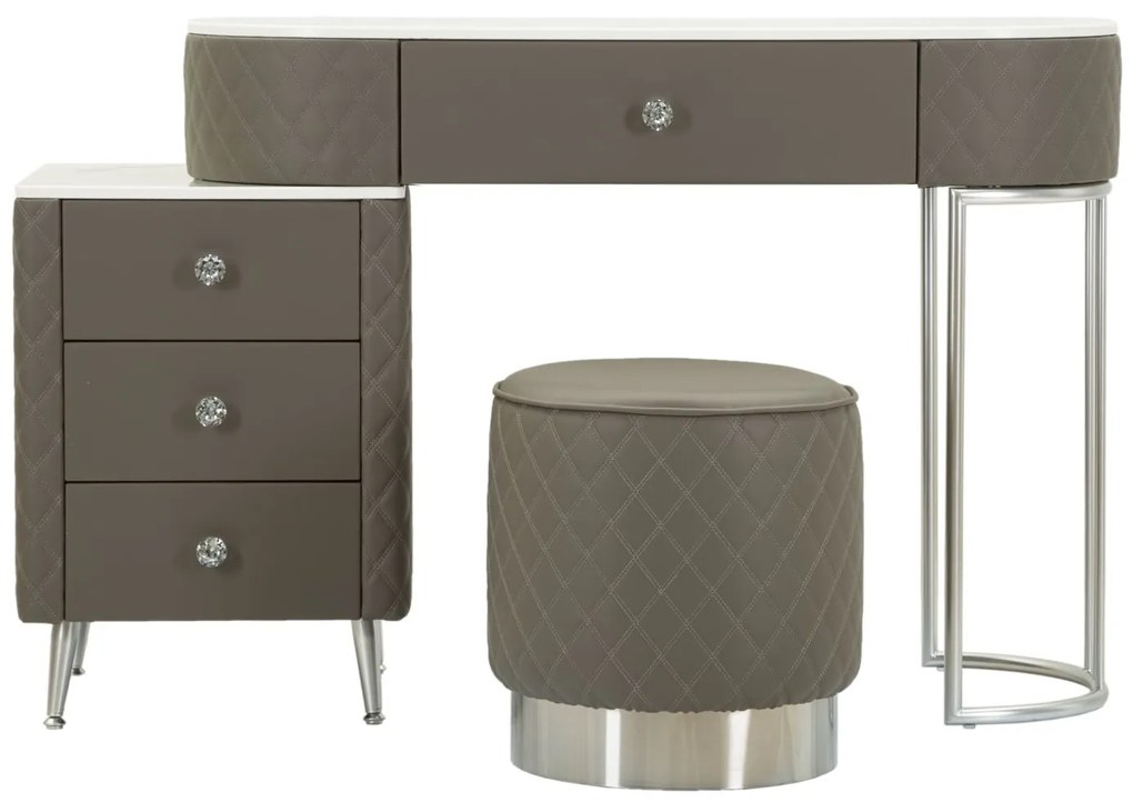 TOUCADOR SHARON COM BANCO 120X40X75 CM (TAMANHO DO BANCO Ø36X39) CINZA E PRATEADO