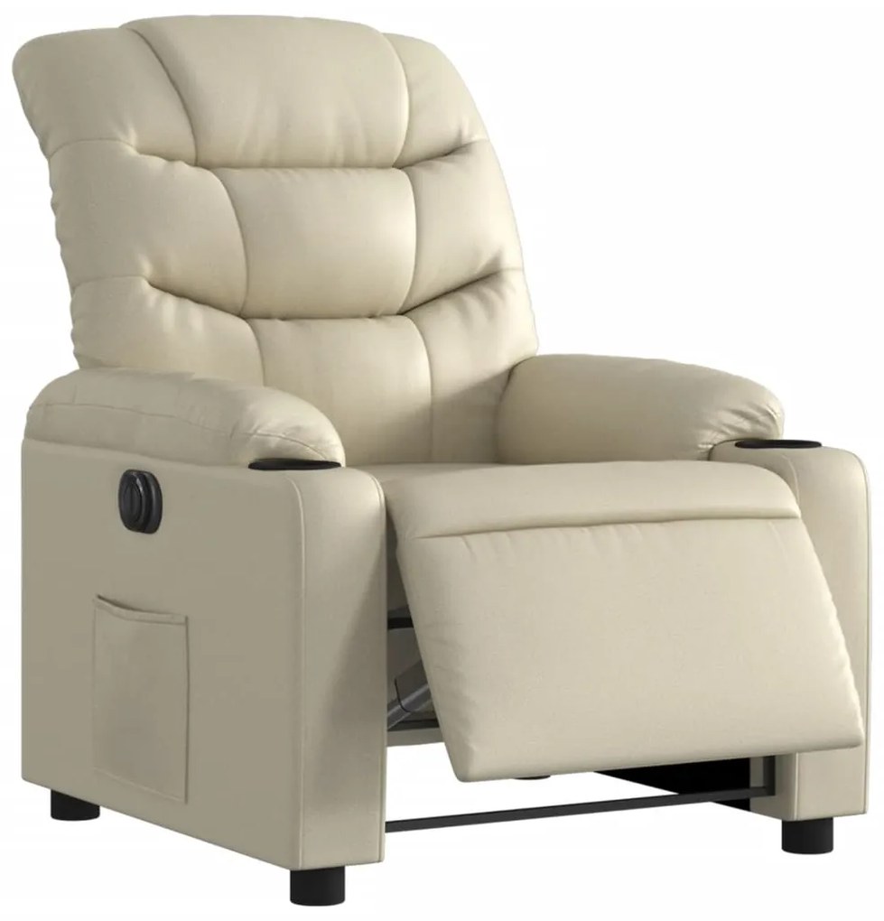 Poltrona reclinável elétrica couro artificial cor creme
