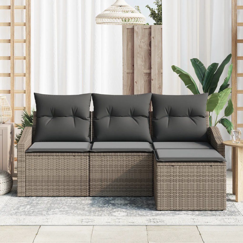Conjunto de Sofá para Jardim de 4 Peças com Almofadas Cinza Rattan Pol