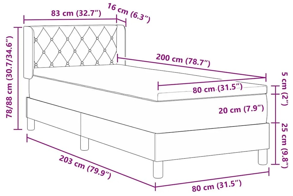 Cama Box Spring com Colchão Rosa 80x200 cm Veludo