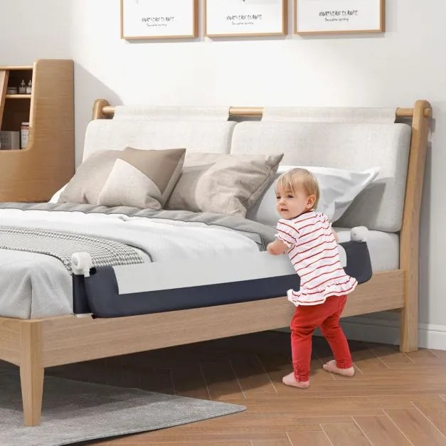 Grade segurança Bebes para camas dobrável de 152 CM com correia de segurança ajustável universal para camas de solteiro ou de casal Cinzenta