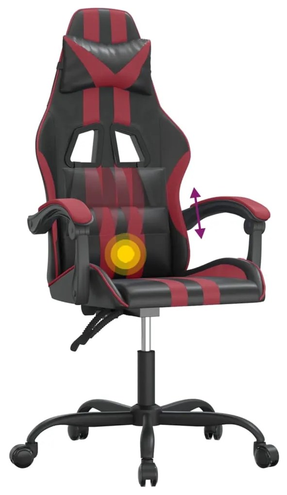 Cadeira gaming giratória couro artificial preto/vermelho tinto