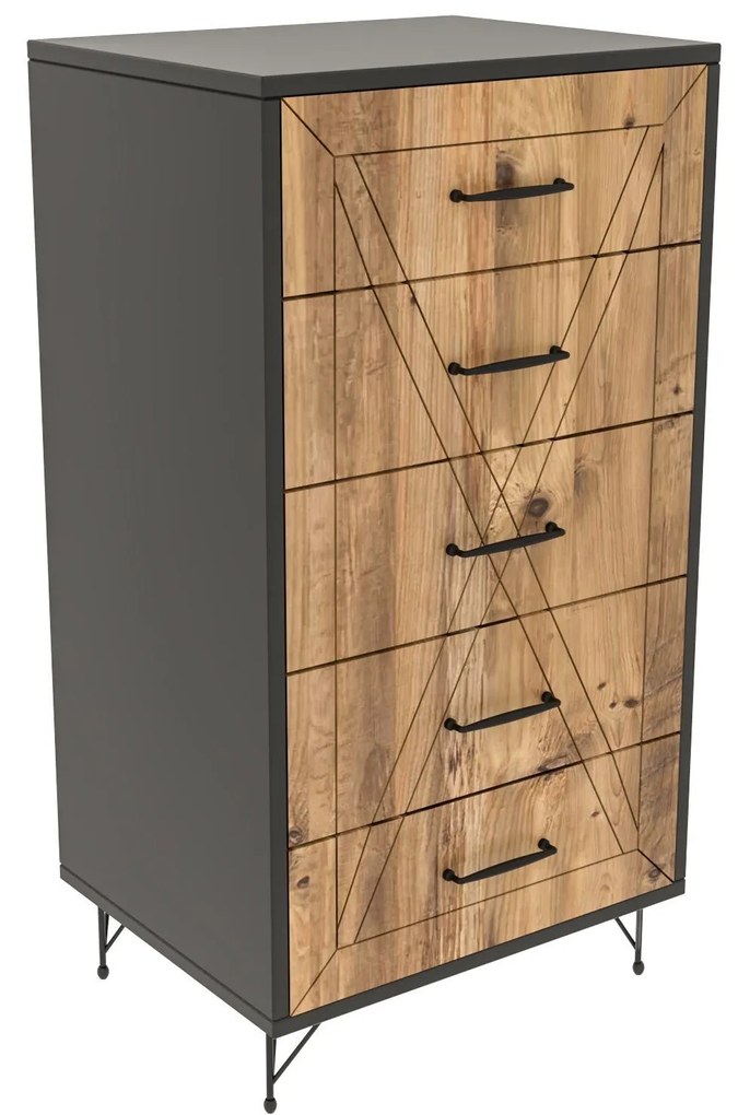 Camiseiro Comfort com 5 Gavetas – 50x40x95 cm – Antracite e Carvalho –