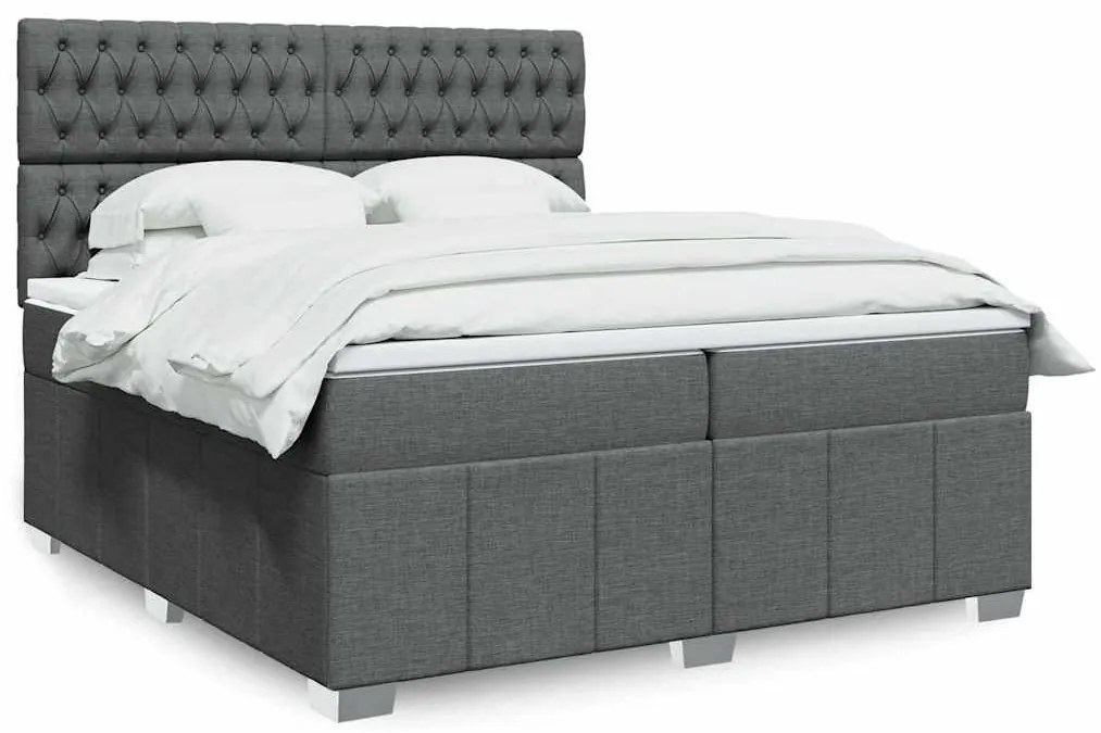 Cama com molas/colchão 200x200 cm tecido cinzento-escuro