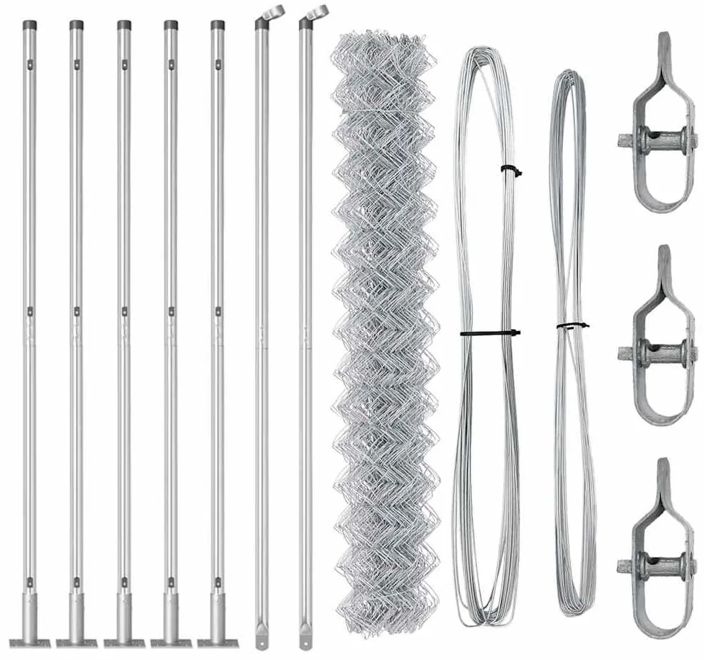 Conjunto de Postes de Cerca Prateado Largo Aço Galvanizado