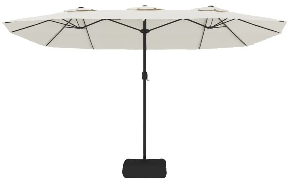 Guarda-sol de jardim c/ cabeça dupla/LED 449x245cm branco areia