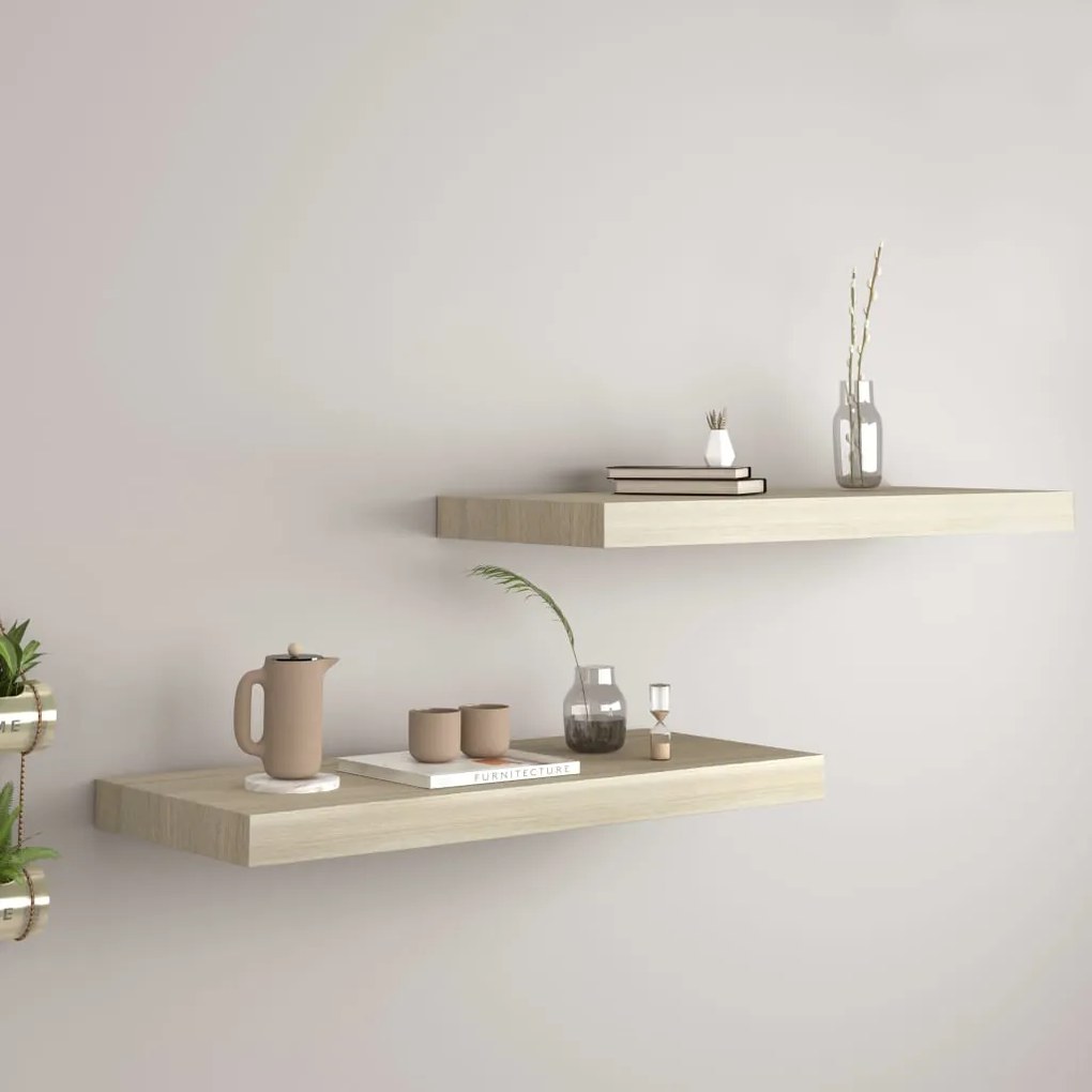 323875 vidaXL Prateleiras parede suspensas 2 pcs 60x23,5x3,8 cm MDF carvalho