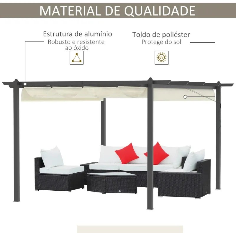 Pérgola de Jardim com Teto Retrátil e Drenagem - 4x3m