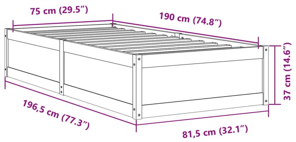 Cama sem colchão 75x190 cm madeira de pinho maciça castanho-mel