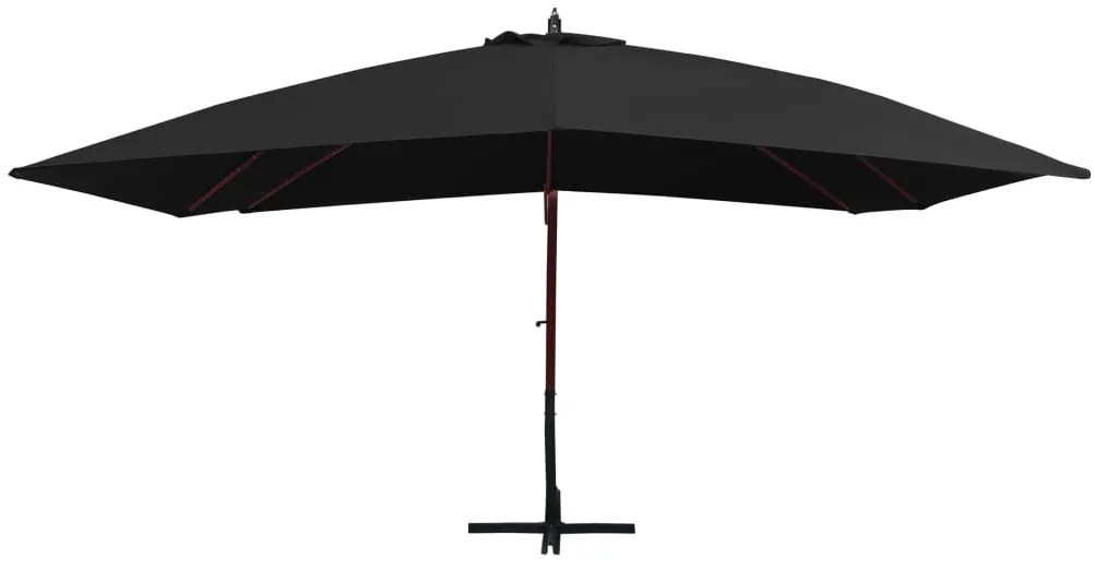 Guarda-sol suspenso com mastro de madeira 400x300 cm preto