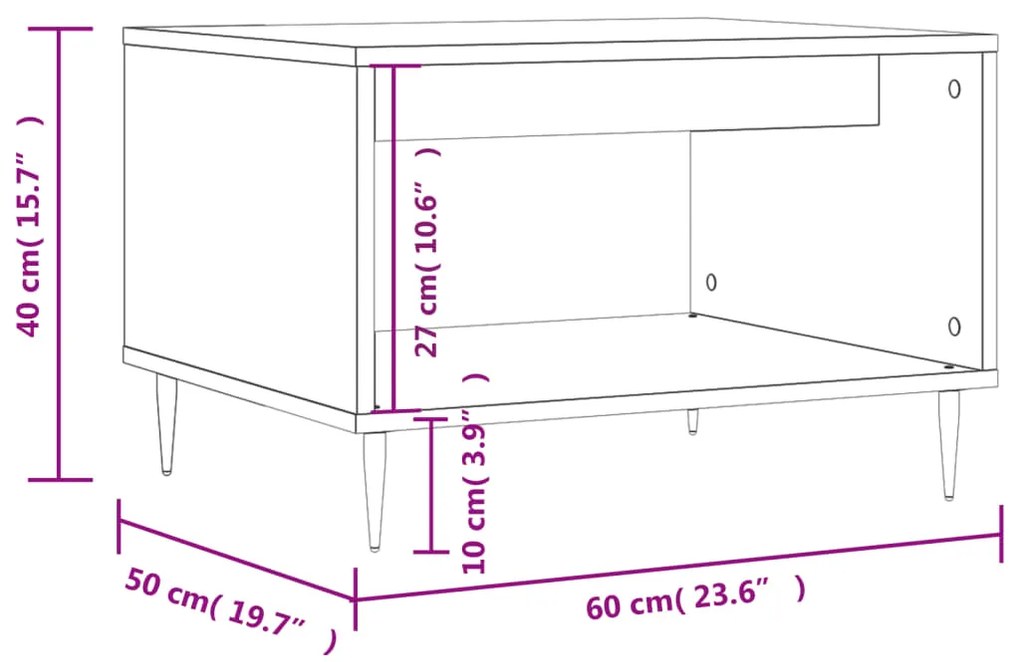 Mesa de centro 60x50x40 cm derivados de madeira cinzento sonoma