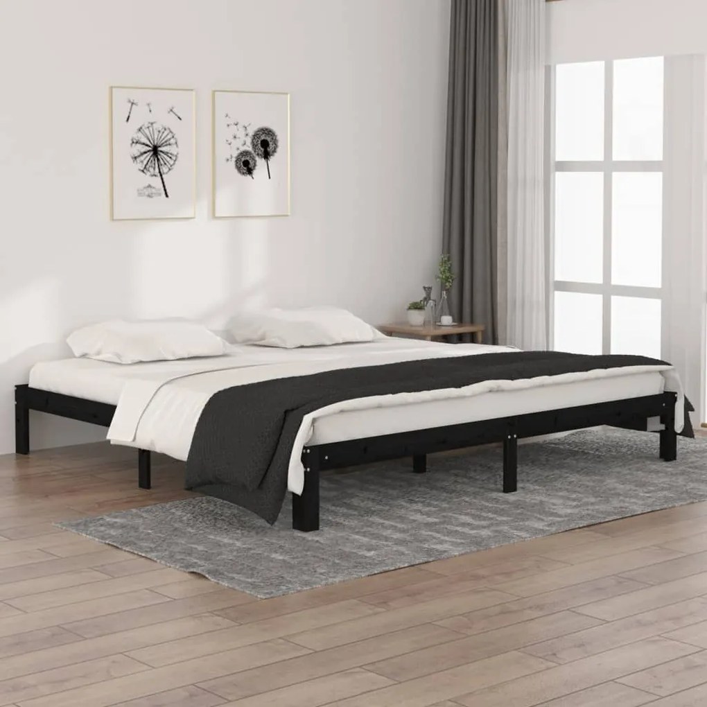 Estrutura de cama 200x200 cm pinho maciço preto