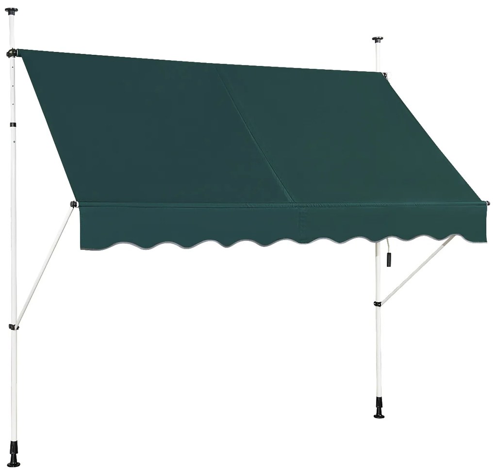 Toldo Telescópico e Retrátil 250 cm Resistente aos Raios UV Impermeável com Manivela Altura Regulável para Janela Varanda Jardim Verde