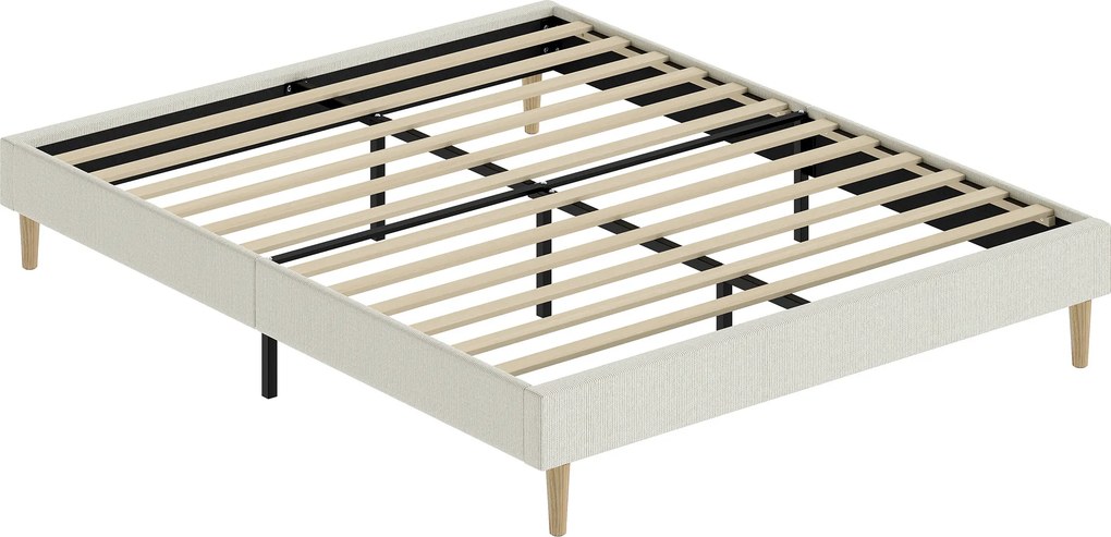 Estrutura de Cama de Casal, 191 x 142 x 31 cm (COLCHÃO NÃO INCLUIDO), Estofada em Veludo Cotelê, Creme