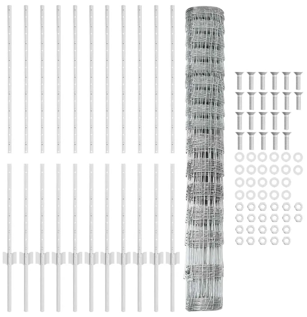 Postes de Cerca vidaXL 22 pcs U-Channel 120 cm Aço Galvanizado