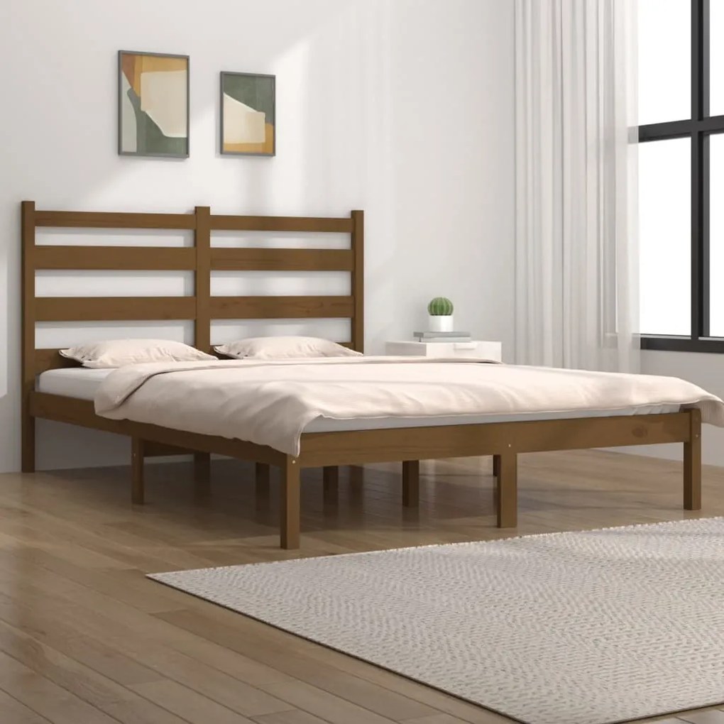 Estrutura cama 5FT King 150x200 cm pinho maciço castanho-mel