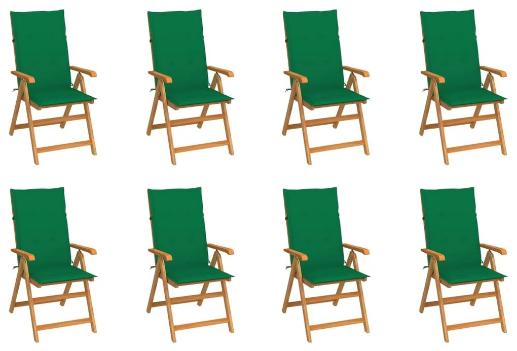 vidaXL Cadeiras de jardim reclináveis c/ almofadões 8 pcs teca maciça