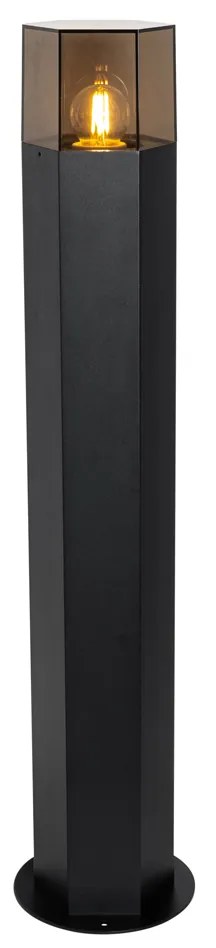Candeeiro de pé exterior preto com abajur fumê hexagonal 70 cm - Denmark Moderno