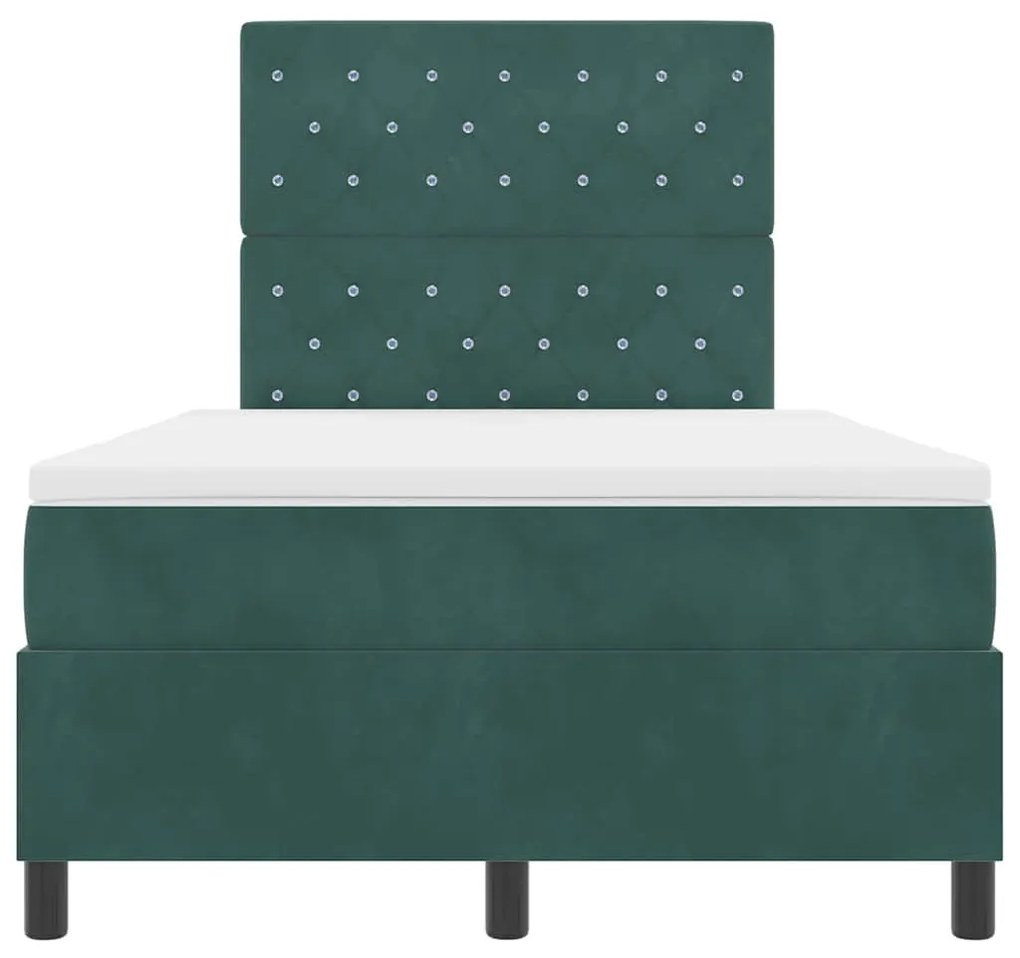 Cama Box com Colchão &amp; LED Verde Escuro 120x200 cm Veludo