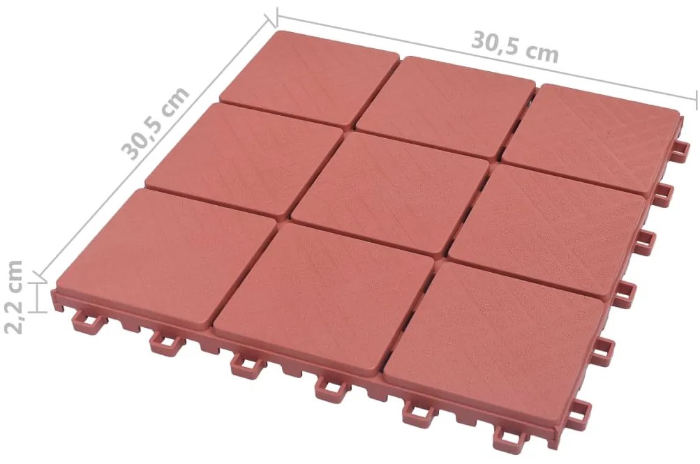 Ladrilhos de terraço 10 pcs 30,5x30,5 cm plástico vermelho