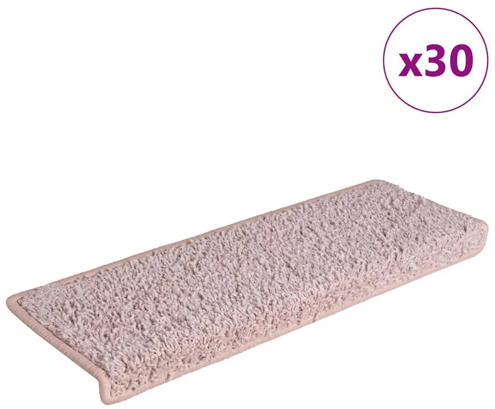vidaXL Tapetes de escada 30 peças 65x21x4 cm branco e rosa com borda retangular