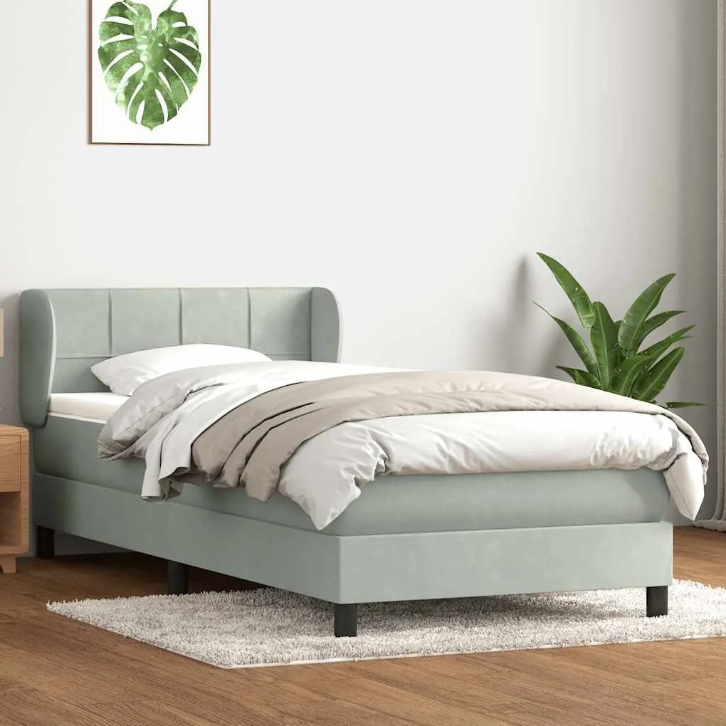 Cama com molas/colchão cinzento-claro 80x220 cm veludo