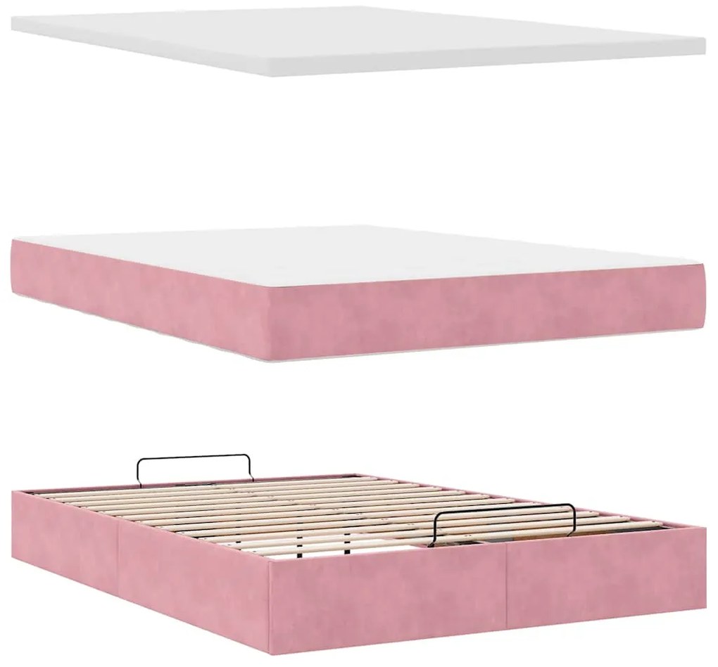 Estrutura de cama otomana com colchões 140x200 cm veludo rosa