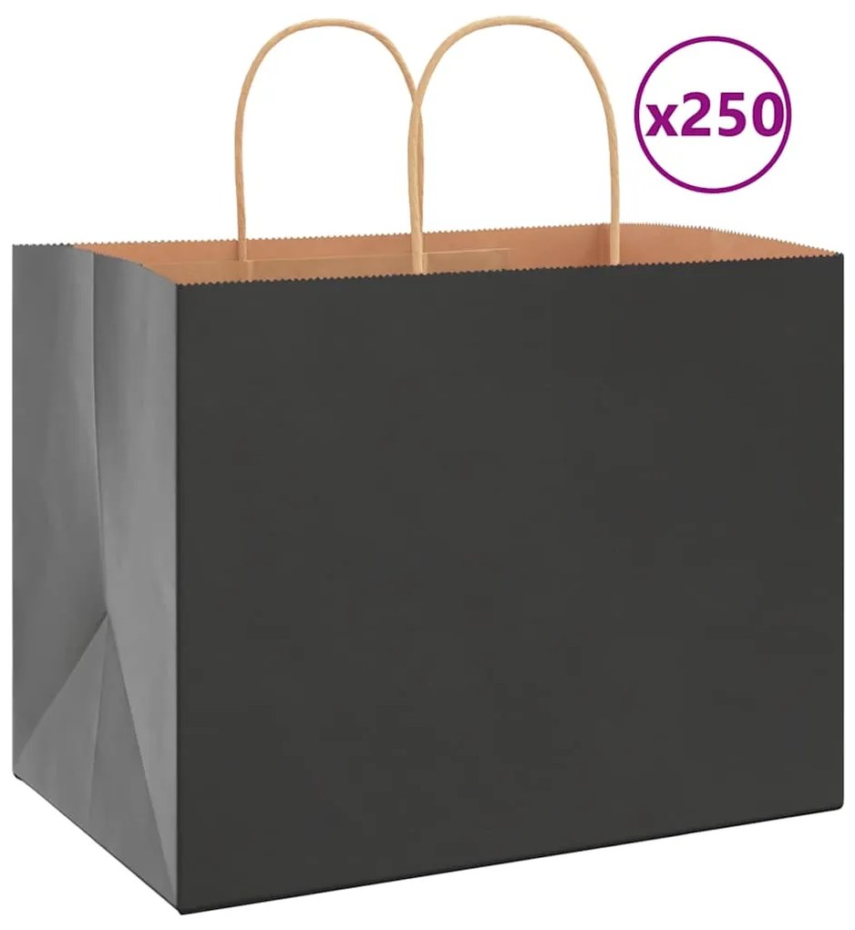 vidaXL Sacos de papel 250 unid com alças preto 32x22x24 cm