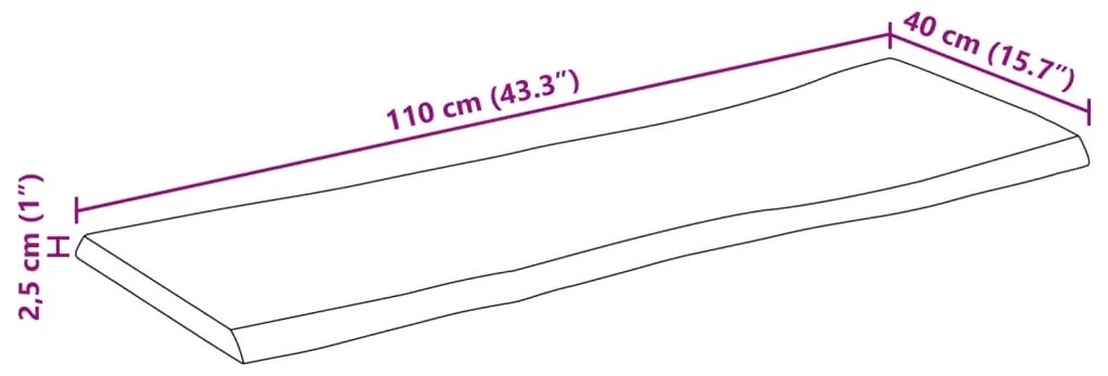 Tampo de mesa c/ borda viva 110x40x2,5 cm mangueira maciça