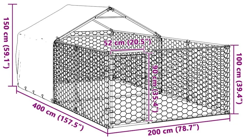 Canil exterior para cães com corredor 4x2x1,5 m aço galvanizado