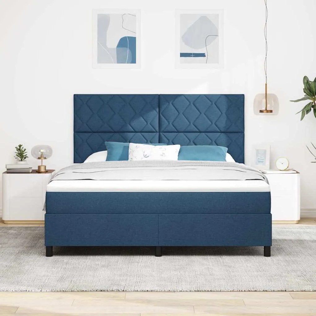Cama Box Spring com Colchão e Luz LED - Azul, 180x200 cm, Tecido