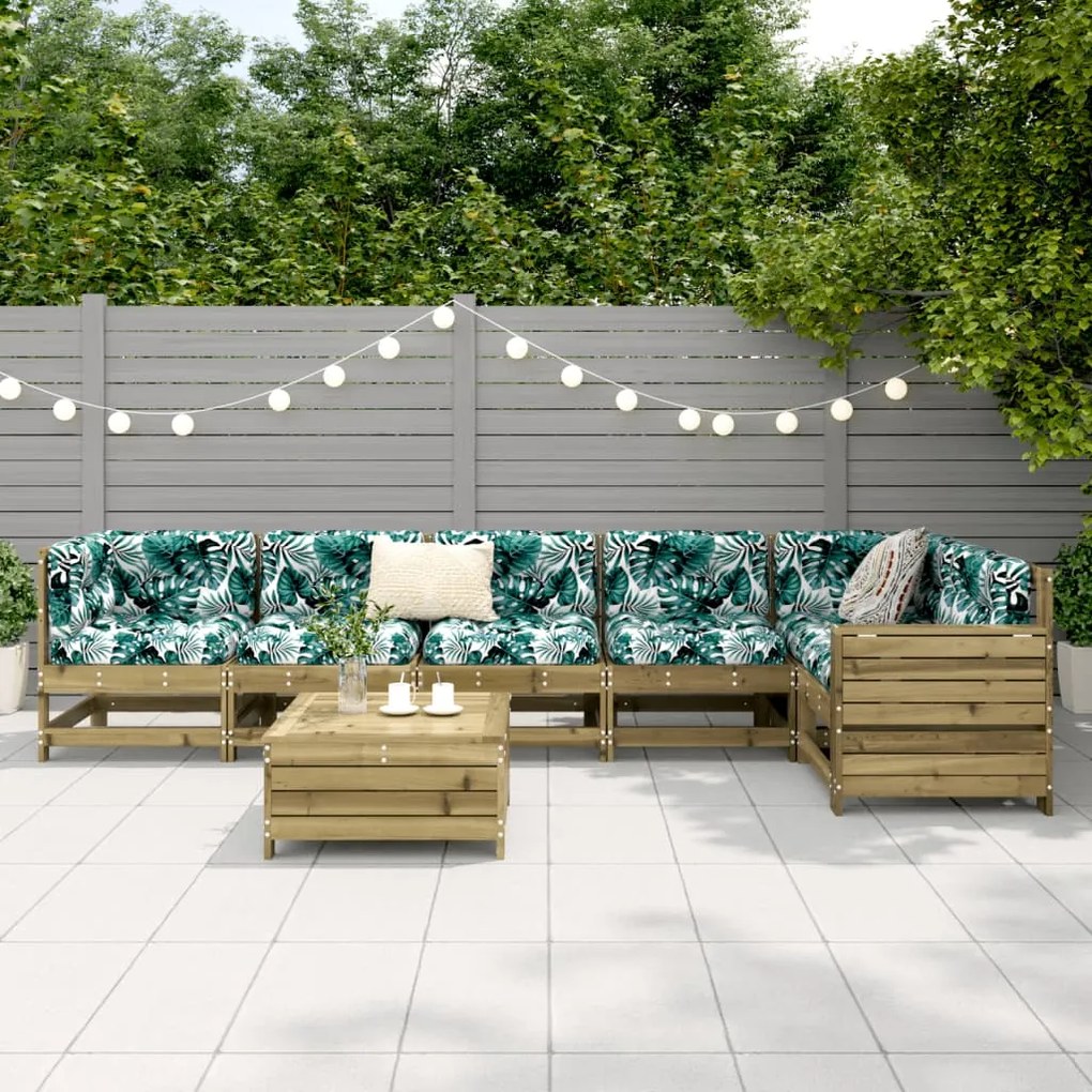 7 pcs conjunto sofás jardim madeira de pinho impregnada