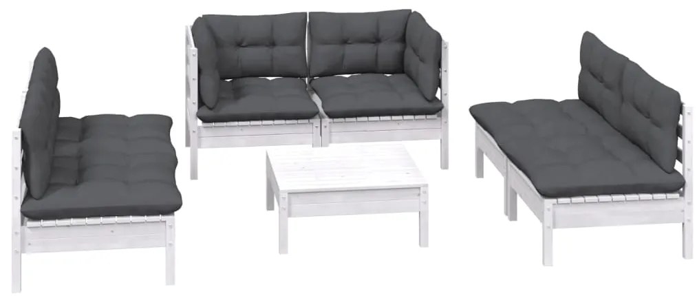 7 pcs conjunto lounge de jardim c/ almofadões pinho maciço