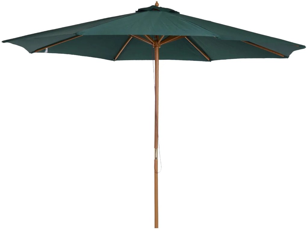 Outsunny Chapéu de Sol Ø300x250cm Chapéu de Sol com Mastro de Madeira com 8 Hastes Sistema de Polia com Fixação Verde